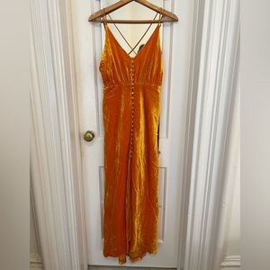 Crushed Velvet Burnt Orange Dress with Front Slip